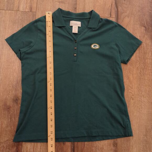 Green Bay Packers Women's Medium Baby Tee Button Polo Shirt Wisconsin Logo Green - Picture 4 of 6
